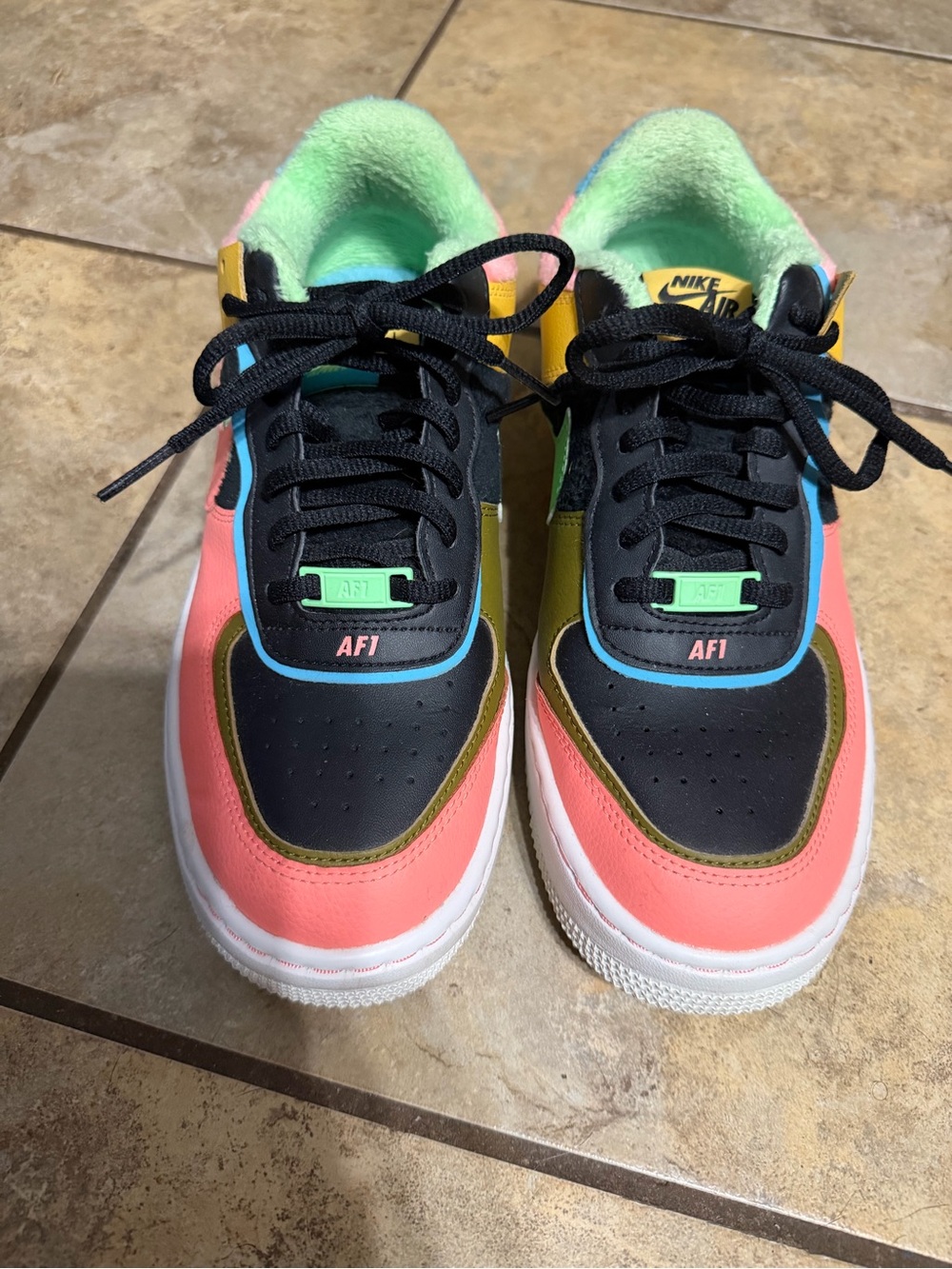 Nike Women’s Air Force 1 Low — Coral, Black, Mint & Yellow